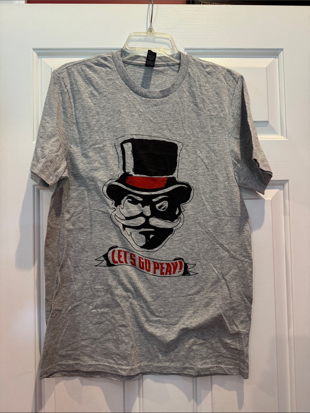 District Gray Short-Sleeve Tee with Black and Red Top Hat Graphic